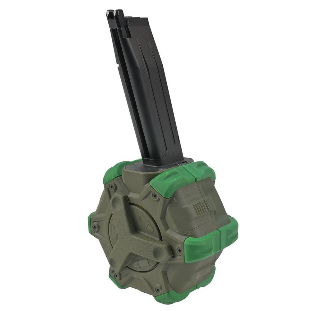 WE Airsoft Pistol Drum Magazine Green 350rd HiCapa 5 1 Series Green