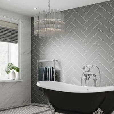 Dust Grey Herringbone Tile Bathroom and Shower Panel
