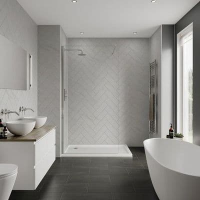 Levanto Marble Herringbone Tile Bathroom and Shower Panel