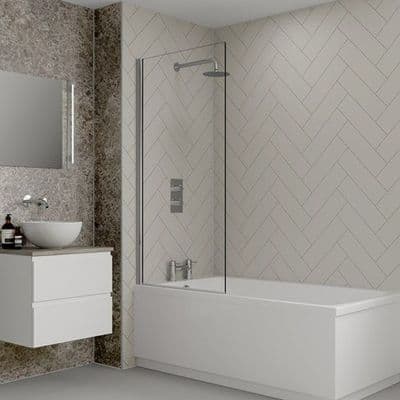 White Grey Herringbone Tile Bathroom and Shower Panel