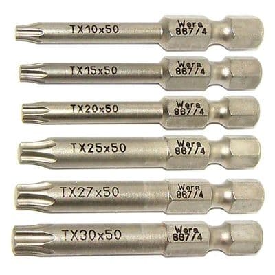 Wera  50mm TORX Screwdriver Bit Set TX10 TX15 TX20 TX25 TX27 TX30 KK 867/4 Z