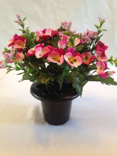ARTIFICIAL PINK &WHITE VIOLA CHRISTMAS GRAVE/CREM POT