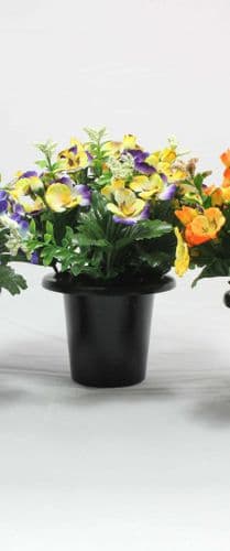 ARTIFICIAL PURPLE & YELLOW VIOLA CHRISTMAS GRAVE/CREM POT