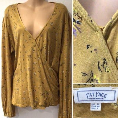 ⭐️FAT FACE YELLOW FLORAL LONG SLEEVED WRAP TOP SIZE 12
