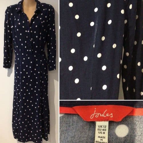 ⭐️JOULES NAVY SPOTTY MIDI SHIRT DRESS SIZE 12