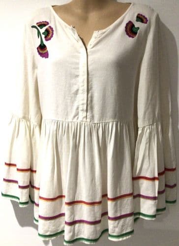 & OTHER STORIES CREAM EMBROIDERED LINEN BLOUSE TOP SIZE 10