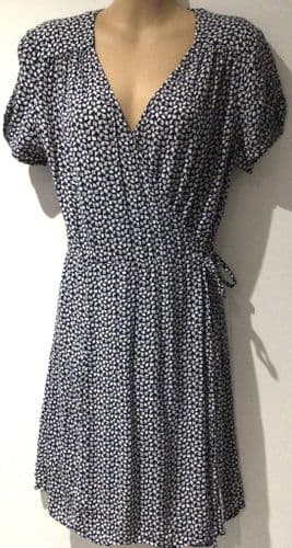 & OTHER STORIES NAVY LEAF PRINT WRAP DRESS SIZE 14