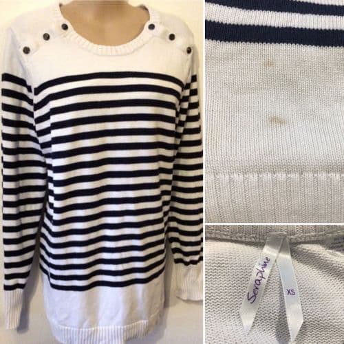 ⭐️SERAPHINE WHITE/NAVY STRIPE KNIT NURSING JUMPER SIZE XS 6/8