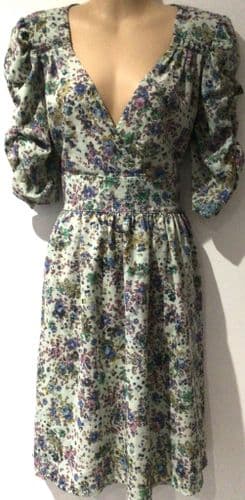 A WEAR/ASOS GREEN FLORAL WRAP DRESS SIZE 14