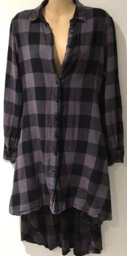 APRICOT PURPLE/BLACK TARTAN BUTTON SHIRT DRESS SIZE 10