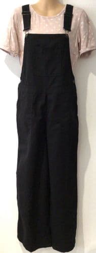 ASOS BLACK COTTON WIDE LEG DUNGAREES SIZE 10