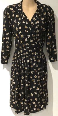 ASOS BLACK FLORAL WRAP SHIRT DRESS WITH POCKETS SIZE 12