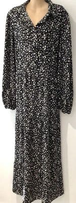 ASOS BLACK/WHITE LEOPARD MAXI SHIRT DRESS SIZE 18
