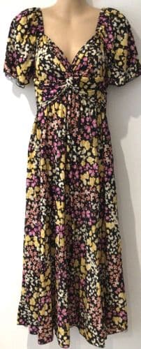ASOS BLACK/YELLOW OFF SHOULDER FLORAL MIDI DRESS SIZE 10