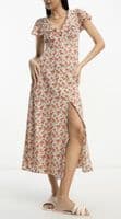 ASOS FLUTTER SLEEVE FLORAL BUTTON MIDI DRESS NEW SIZE 14