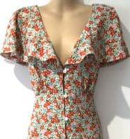 ASOS FLUTTER SLEEVE FLORAL BUTTON MIDI DRESS NEW SIZE 14