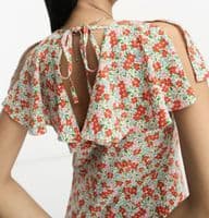 ASOS FLUTTER SLEEVE FLORAL BUTTON MIDI DRESS NEW SIZE 14