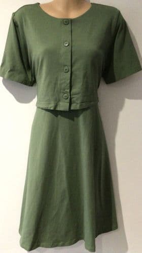 ASOS KHAKI JERSEY BUTTON NURSING SKATER DRESS SIZE 16