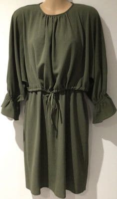ASOS KHAKI MATERNITY & NURSING DRAWSTRING WAIST DRESS SIZE 12