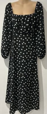 ASOS MATERNITY BLACK SPOTTY SQUARE NECKLINE MIDI DRESS SIZE 16