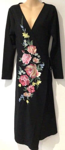 ASOS MATERNITY BLACK WRAP MIDI EMBROIDERED OCCASION DRESS SIZE 12