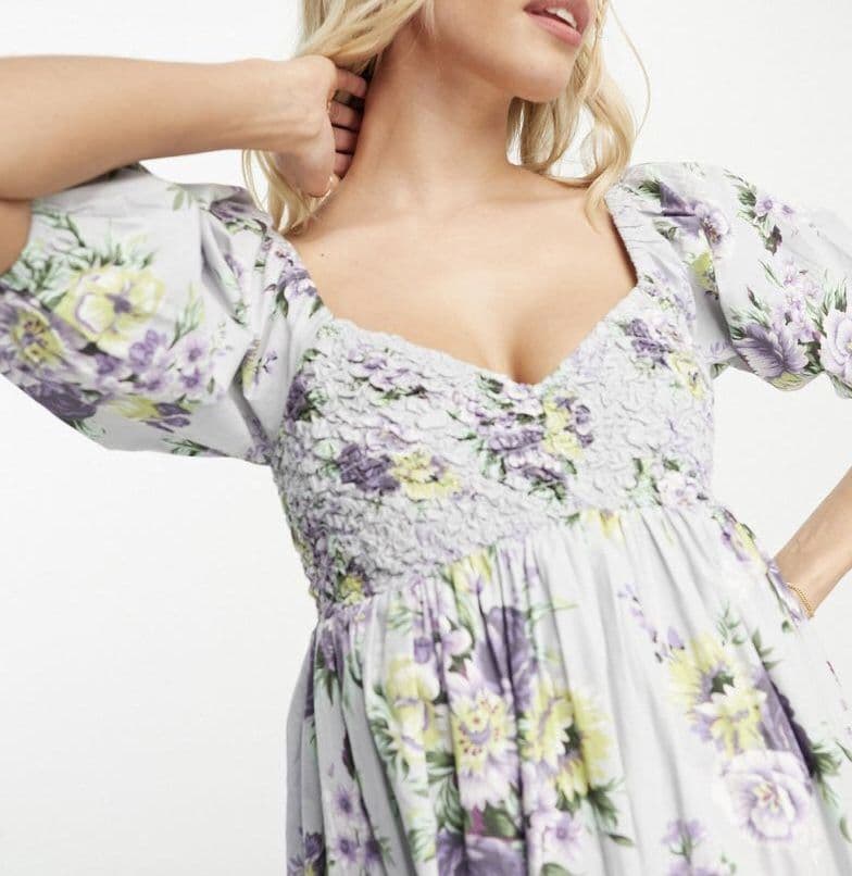 ASOS MATERNITY GREY FLORAL COTTON SHIRRED MAXI DRESS 18