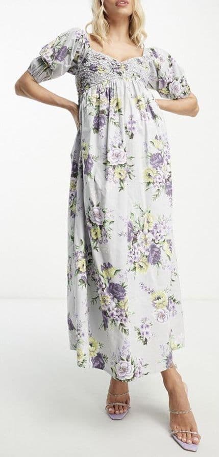 ASOS MATERNITY GREY FLORAL COTTON SHIRRED MAXI DRESS 18