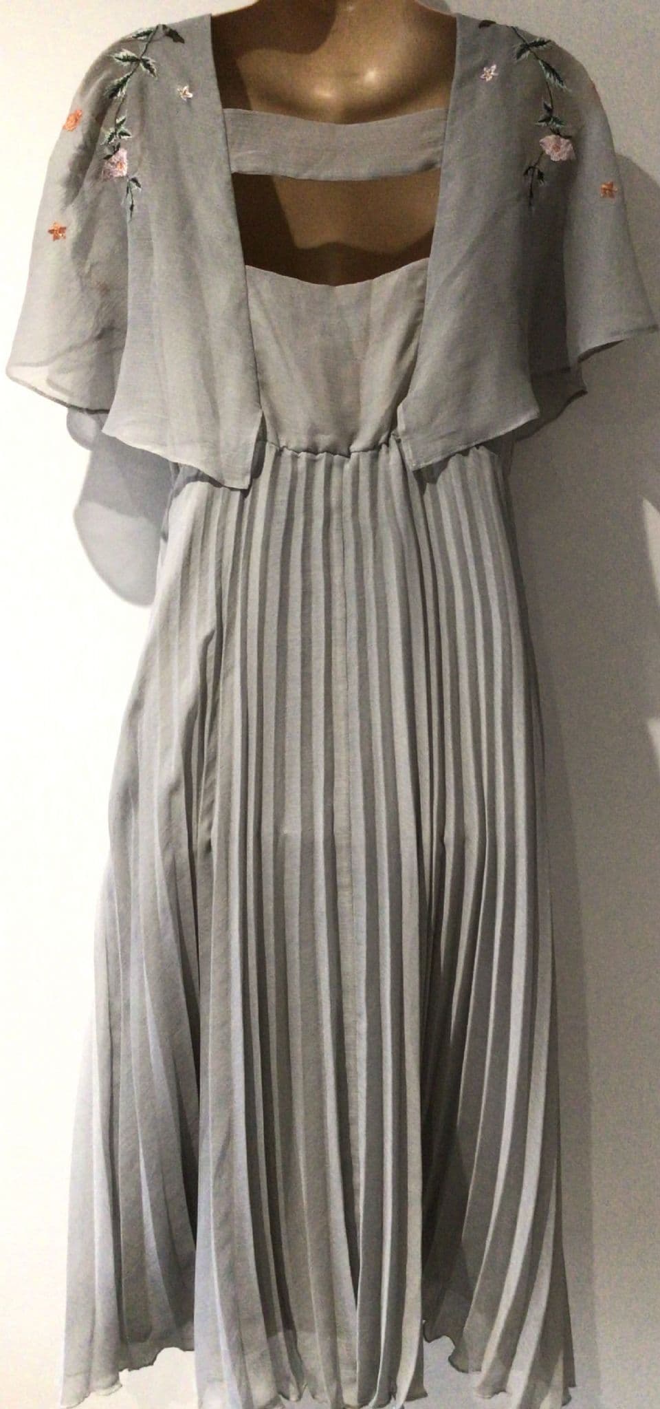 ASOS MATERNITY GREY PLEATED MIDI EMBROIDERED DRESS SIZE 10