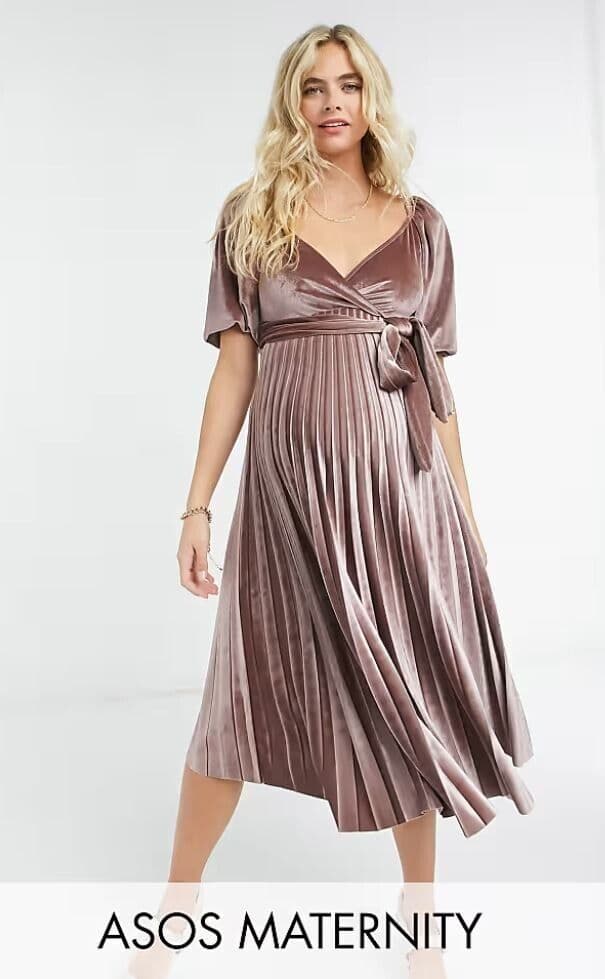 Midi Dress Asos Velvet Pleated Dress ASOS Pleated Velvet Bardot