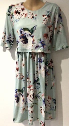 ASOS MINT GREEN FLORAL OCCASION JERSEY NURSING DRESS SIZE 10