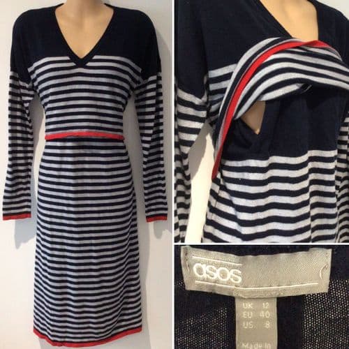 ASOS NAVY/WHITE STRIPE NURSING JUMPER DRESS SIZE 12