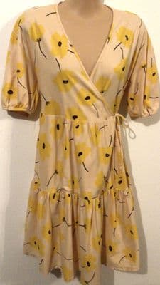 ASOS PEACH FLOWER PRINT JERSEY WRAP TUNIC DRESS SIZE 10