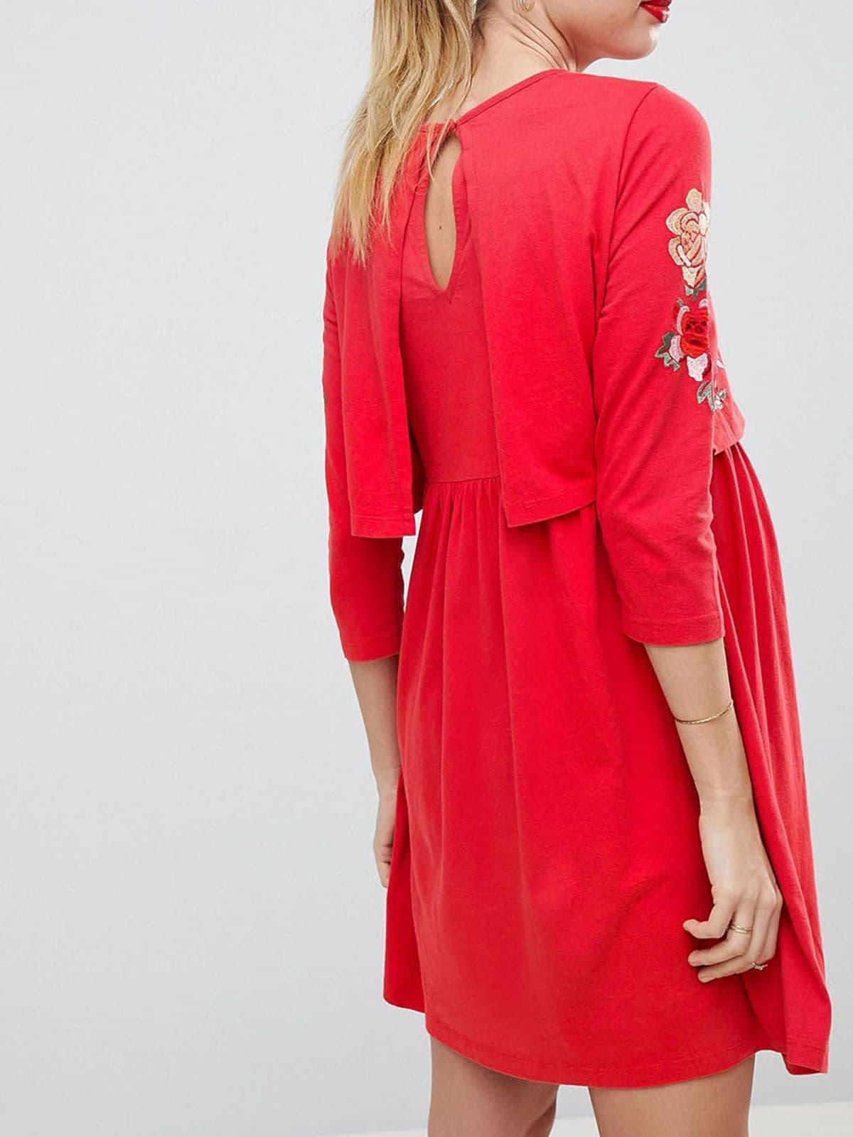 asos red embroidered dress ASOS EDITION eyelet wide sleeve plunge midi dress in red