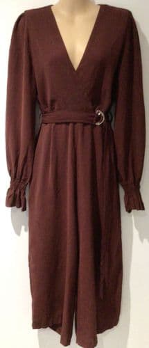 AX PARIS BURGUNDY CHIFFON WRAP JUMPSUIT SIZE 12