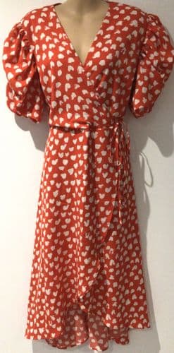AX PARIS RED HEART MIDI WRAP DRESS SIZE 14