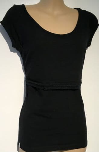 B SHIRT BLACK LACE TRIM NURSING CAP SLEEVE T SHIRT TOP SIZE 6