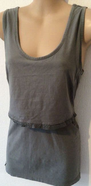 B SHIRT GREY LACE EDGE NURSING VEST TOP SIZE 14