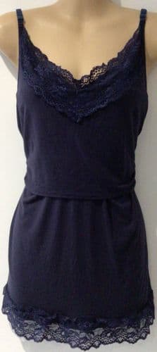 B SHIRT NAVY BLUE LACE STRETCH NURSING VEST TOP SIZE 10