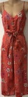 BANANA REPUBLIC LINEN CORAL FLORAL CROP JUMPSUIT SIZE 6-8