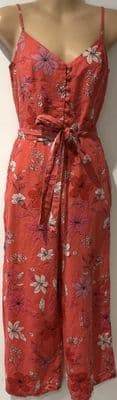 BANANA REPUBLIC LINEN CORAL FLORAL CROP JUMPSUIT SIZE 6-8