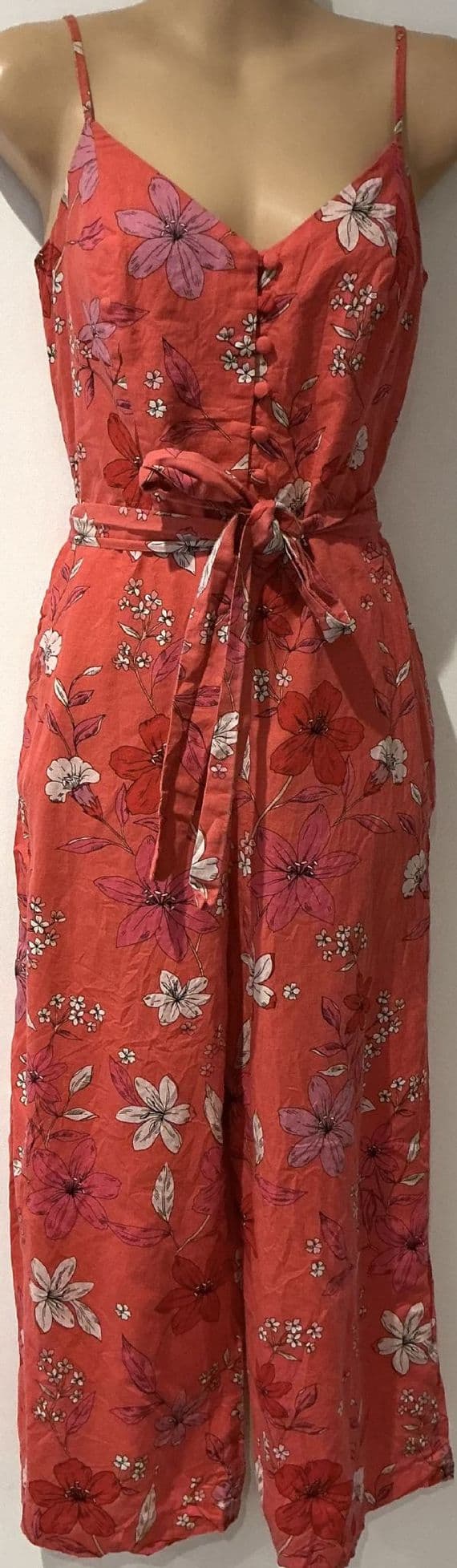 BANANA REPUBLIC LINEN CORAL FLORAL CROP JUMPSUIT SIZE 6-8
