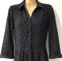 BILLIE & BLOSSOM BLUE/BLACK LEOPARD KNIT SHIRT MIDI DRESS SIZE 12