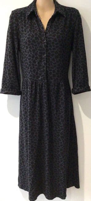 BILLIE & BLOSSOM BLUE/BLACK LEOPARD KNIT SHIRT MIDI DRESS SIZE 12