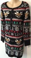 BLACK FESTIVE CHRISTMAS KNITTED JUMPER DRESS NEW SIZES 10/12 & 12/14