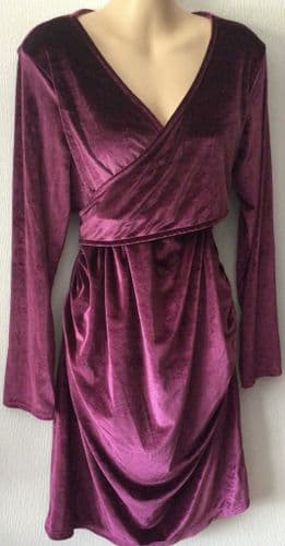 BLUEBELLE MATERNITY & NURSING PLUM VELOUR DRESS SIZE 16