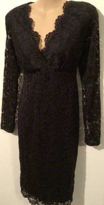 BLUME MATERNITY BLACK LACE WRAP MIDI DRESS NEW SIZE 10