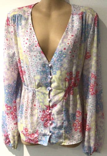 BLUME MATERNITY LILAC FLORAL BUTTON BLOUSE SIZE 14