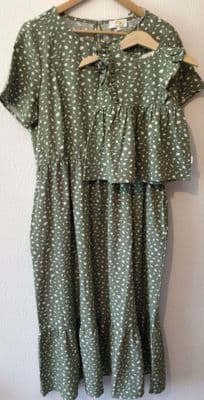 BNWT TWINNING SET JUNO JACKS OLIVE FLORENCE MIDI NURSING DRESS + BABY DRESS SIZE 16 & 6m