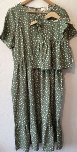 BNWT TWINNING SET JUNO JACKS OLIVE FLORENCE MIDI NURSING DRESS + BABY DRESS SIZE 16 & 6m