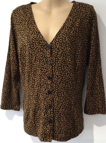 BODEN BLACK/GINGER LEOPARD PRINT BUTTON TOP SIZE 14